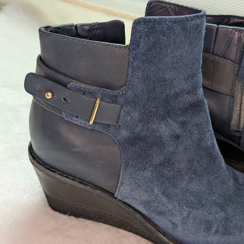 Cole Haan X Nike Air 5B Wedge Boots Dark Blue Ankle Booties Suede Leather - Picture 7 of 8
